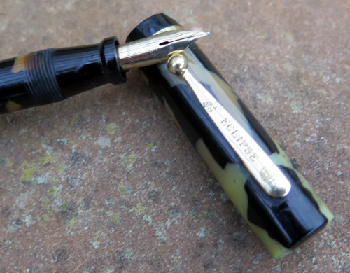 AN OLD ECLIPSE FLAT HEAD FOUNTAIN PEN WITH A BROAD WET NOODLE EVERSHARP SKYLINE NIB